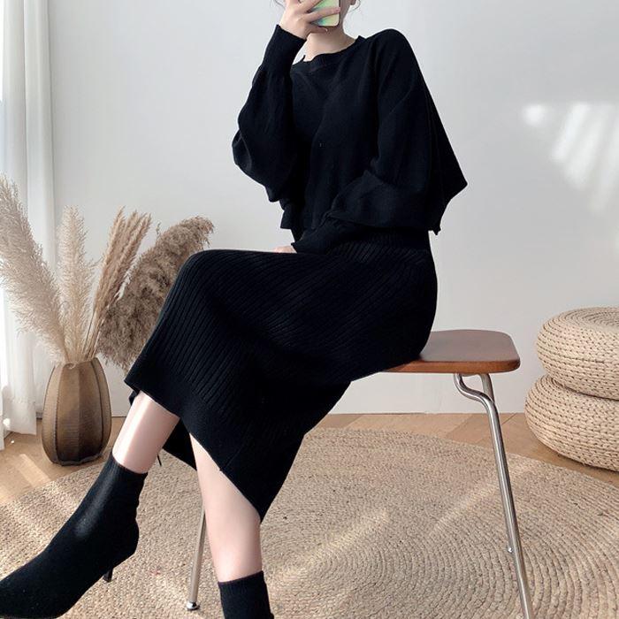 新品☆2way異素材セットアップニットワンピース☆定価24000円♡送料込み 2wayニットワンピース セットアップ ノースリーブ リブニット長袖