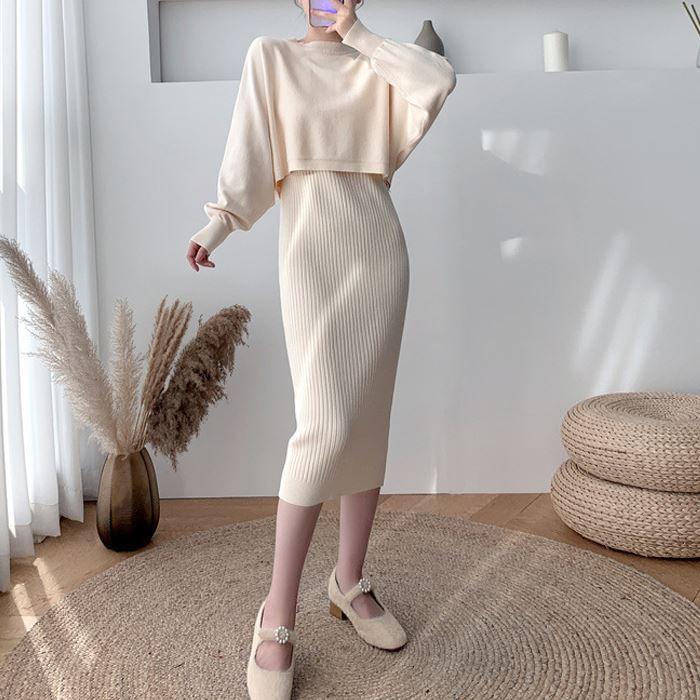 ワンピース andwang Ribbon Off-Shoulder Knit Set 受注販売) Ribbon Off-Shoulder Knit Set