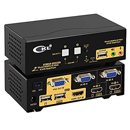 【予約中！】 特別価格CKL HDMI 好評販売中 Black, 922HV, Display Extended Port 2 Monitor Dual Switch KVM VGA USBハブ