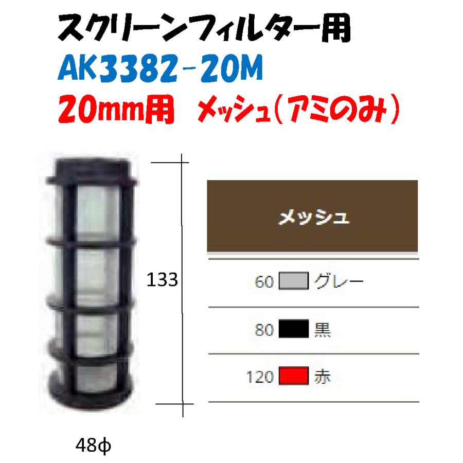 スクリーンフィルター用 交換メッシュ エレメント AK3382-20M 取付口径