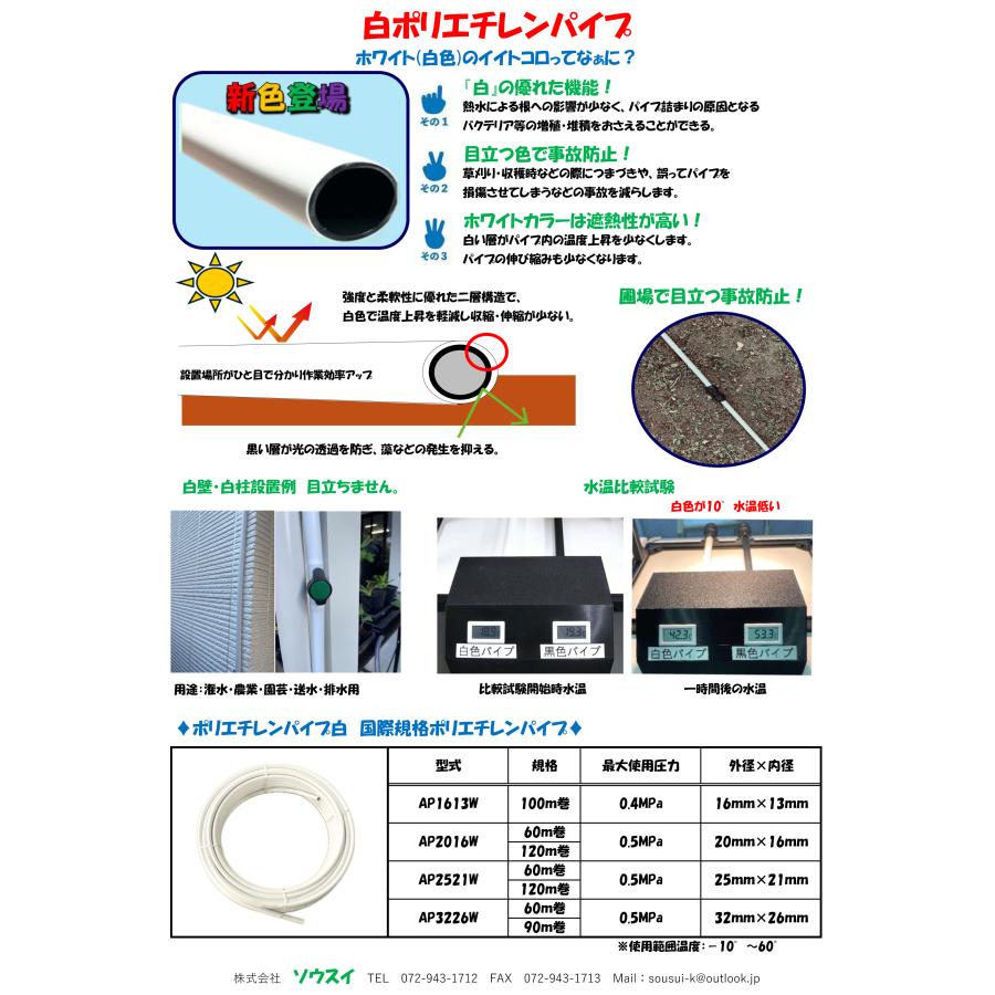 白色】ポリエチレンパイプ 外径32 × 内径26 90m巻 国際規格 外径