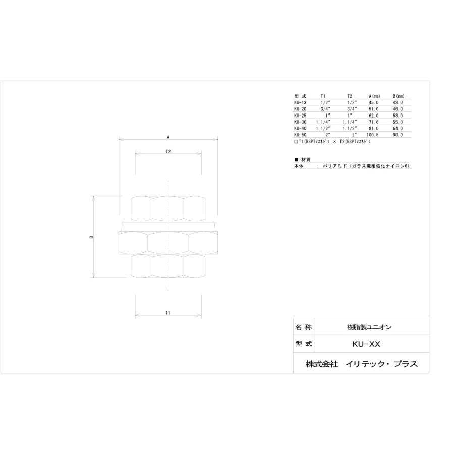 樹脂製ネジ継手 ユニオン KU-25 1”メスネジ（25mm