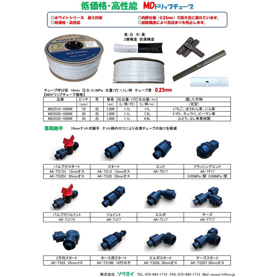 MDドリップチューブ （黒）チューブ厚さ0.25×20cmピッチ×1000m 1孔 1.1
