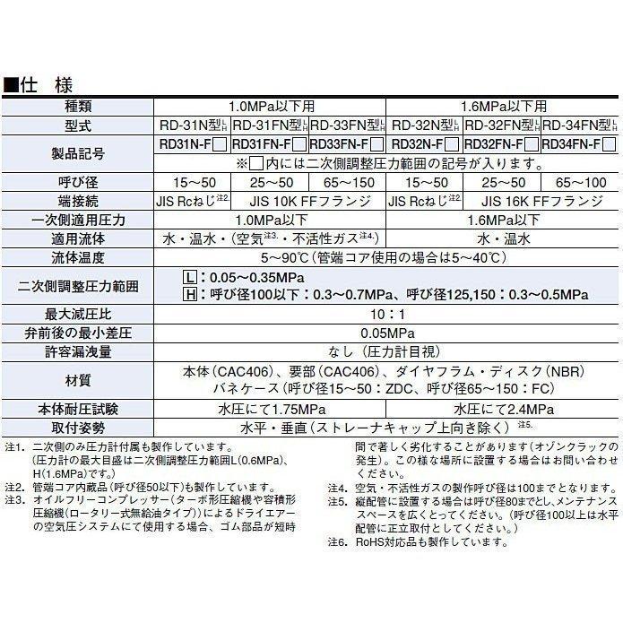 ベン 金属製減圧弁 RD31N-FL/FH 50mmメスネジ 二次側圧力調整タイプ