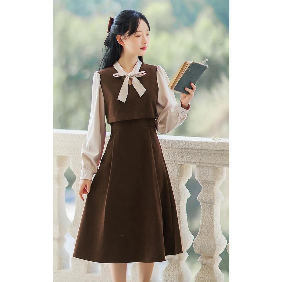 レトロ 長袖 ワンピース 制服 ドレス ロング スカート 大正ロマン 