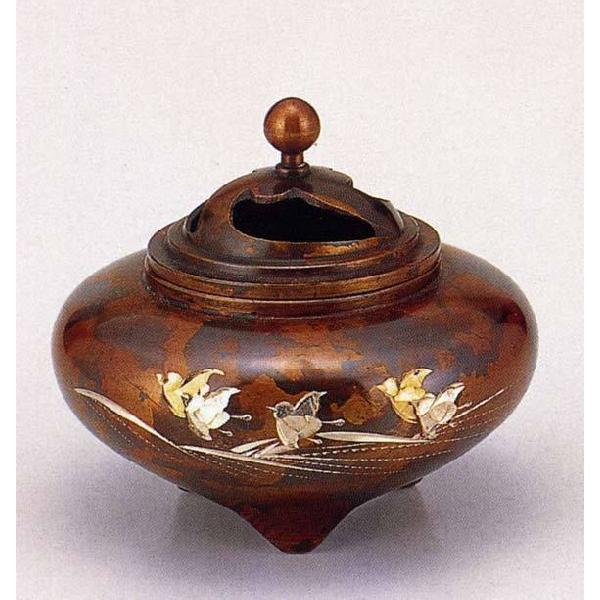 彫金続きもの 香炉   133-07 平型 波チドリ 床の間 飾りつけ 仏具 銅 ブロンズ 神棚-冠婚葬祭、宗教用品-神棚、神具