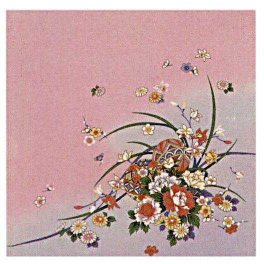 正絹さざ波ちりめん 友仙ふろしき　s17-4　まりに花（ウス紫）二巾　送料無料　風呂敷　着物　手ぬぐい