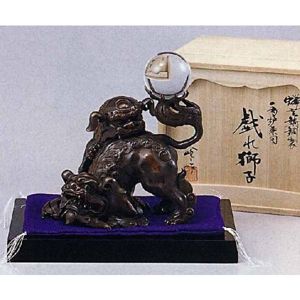 彫刻 獅子和風 ss5165 九谷焼 八幡窯 玉獅子 ブラック グリーン 須栄義 