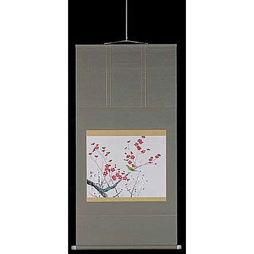 掛け軸 紅白梅に鶯 塚下静庵 尺八横  掛軸 全国貨物輸送無料 絵画-楽器、手芸、コレクション-美術、工芸品