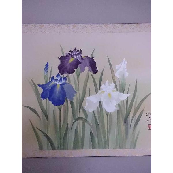 美品 掛け軸 鳥山玲作「華」菖蒲図 共箱 太巻き付 美術年鑑掲載 美品 掛け軸 鳥山玲作「華」菖蒲図 共箱 太巻き付 美術年鑑