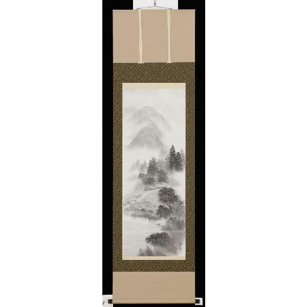 掛軸　水墨山水　箕輪翠香　美術年鑑掲載作家　号 12万６千円　尺五立　掛け軸