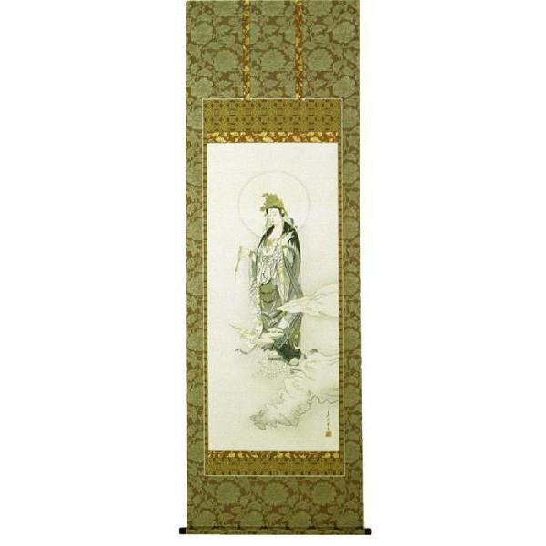 掛軸 雲上観音（左向き） 吉田真秋 掛け軸 尺八立【公式通販】