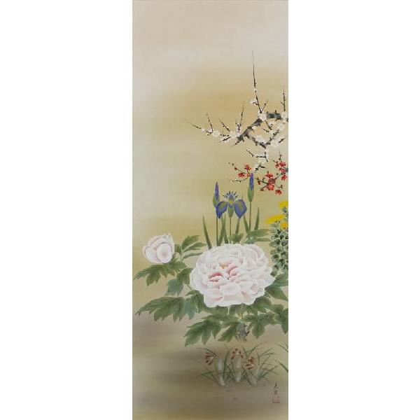 掛軸 四季草花 中川若翠 掛け軸 尺五立 : 古都-京都 掛け軸専門店文永 