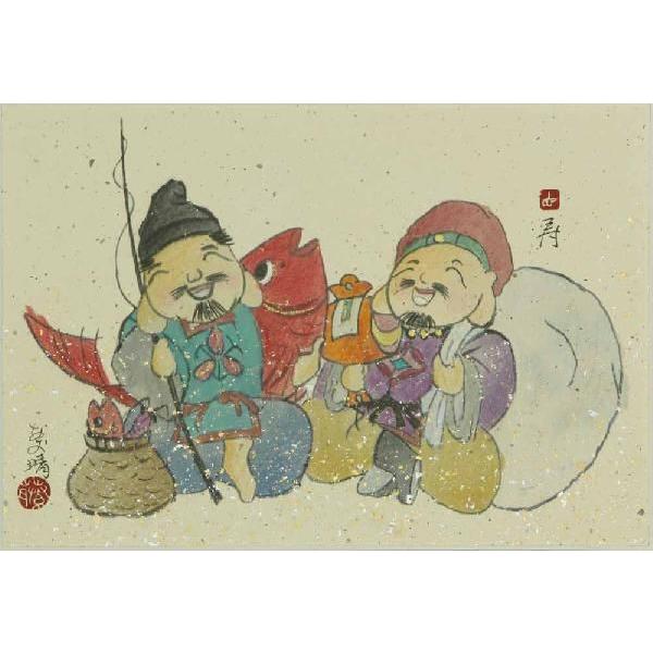 ※古美術/恵比寿·大黒祝い絵/落款:清方/絹本/肉筆/ 古美術/恵比寿·大黒祝い絵/落款:清方/絹本/肉筆/