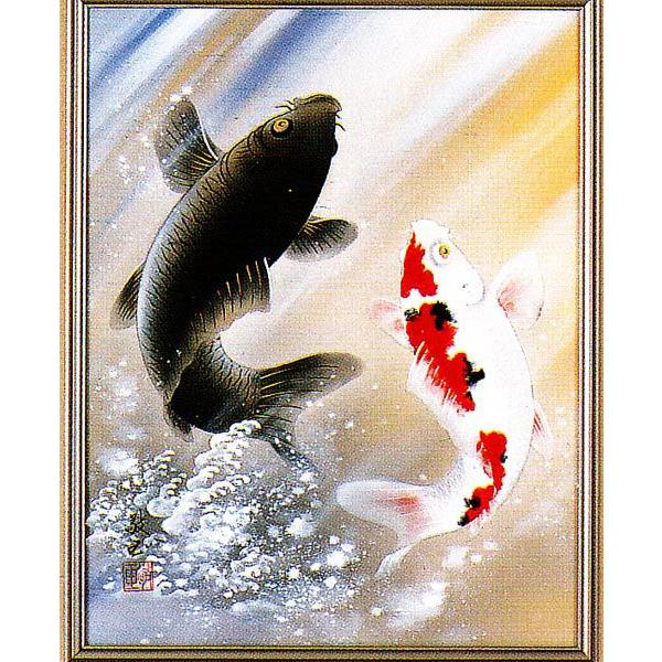 日本画 絵画 井上敬玉 肉筆 吉祥昇鯉 額 全国送料無料 : 古都