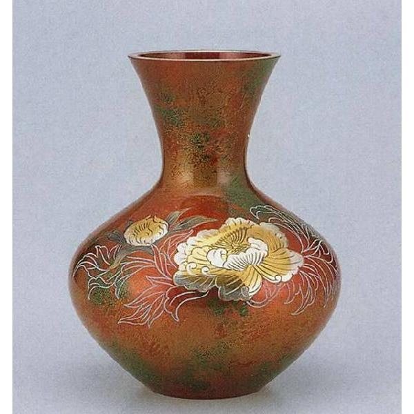 富士形　牡丹 101-54　花瓶　花器　床の間　置物　銅製　ブロンズ