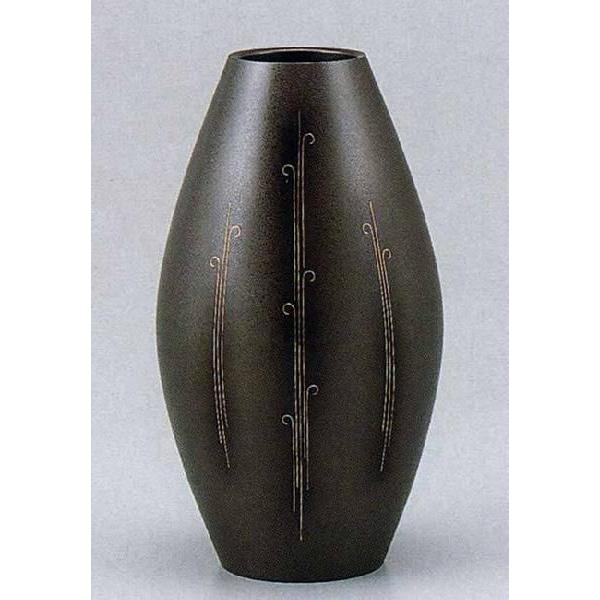 沖縄　象篏彫り文花瓶 銅製 銀象嵌鳥文 花瓶 銀短冊在銘 M R5066B 銅製 銀象嵌鳥