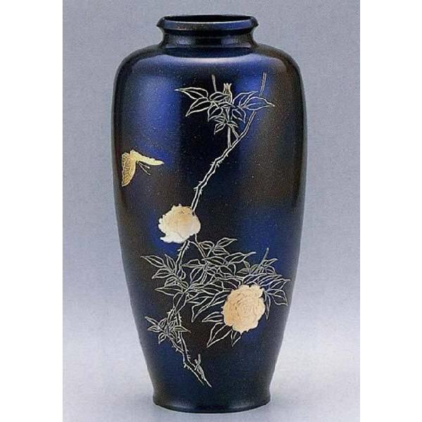細夏目　花鳥文   101-55　花瓶　花器　床の間　置物　銅製　ブロンズ