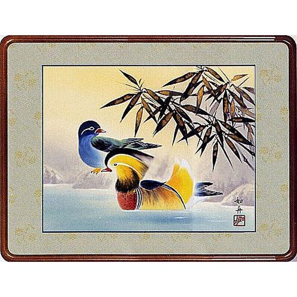 日本画　鴛鴦（おしどり）　美原如舟　絵画　額　全国送料無料