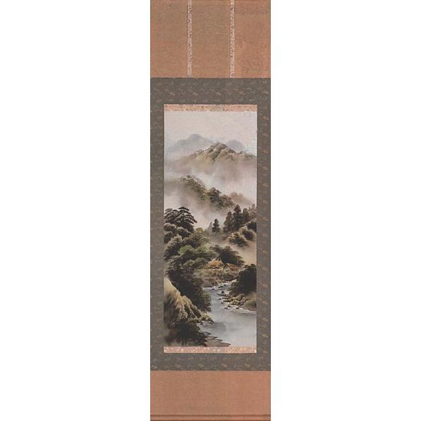 掛軸　彩色山水　玉峰　掛け軸　尺五立