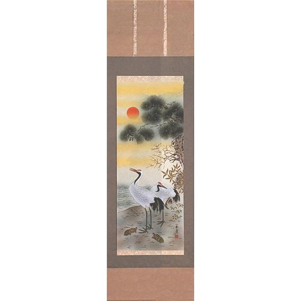 掛軸 松竹梅鶴亀 香泉 掛け軸 尺五立 日本画-絵画-楽器、手芸、コレクション