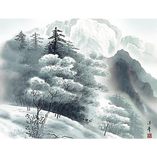 掛け軸 水墨山水 加藤洋峰 欄間額 掛軸 全国送料無料 : 古都-京都