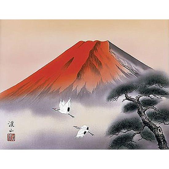 掛け軸　赤富士飛鶴　伊藤渓山　日本画　和額　掛軸　全国送料無料_1