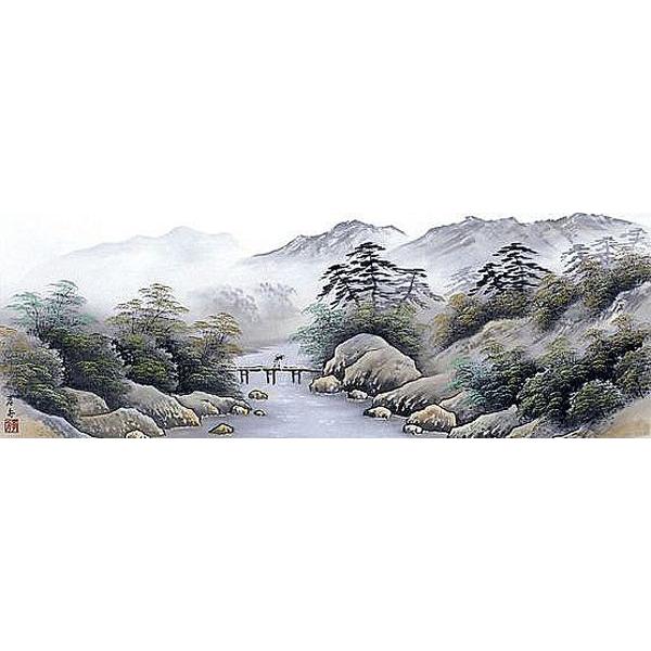 掛け軸 彩色山水 江本孝舟 日本画 和額 掛軸 全国送料無料 : 古都-京都