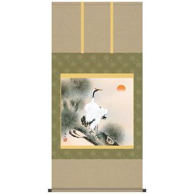 掛け軸 松上双鶴 伊藤 渓山 掛軸 美術、工芸品-掛け軸-楽器、手芸、コレクション