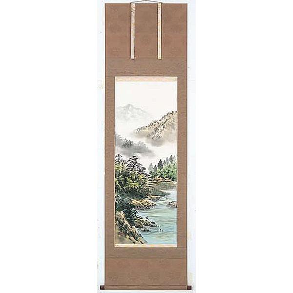 掛け軸　美術年鑑掲載作家　彩色山水（釣り）　田中翠堂　掛軸