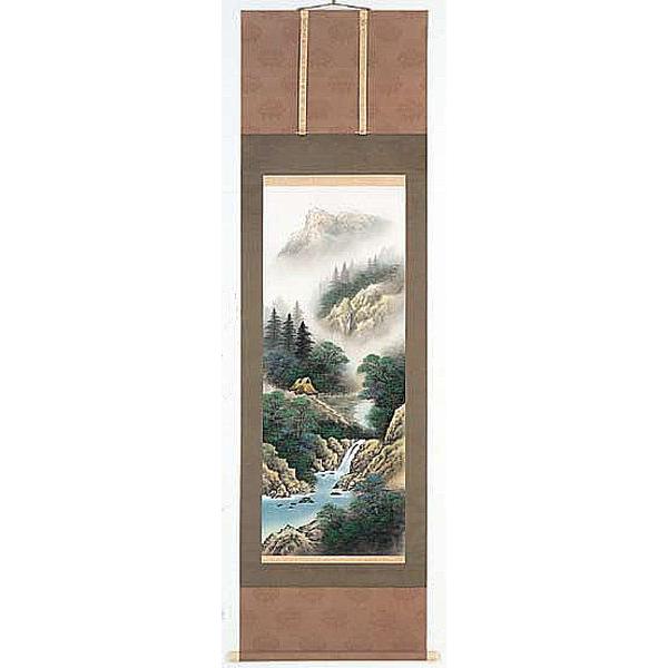掛け軸　美術年鑑掲載作家　彩色山水　高田春生　掛軸