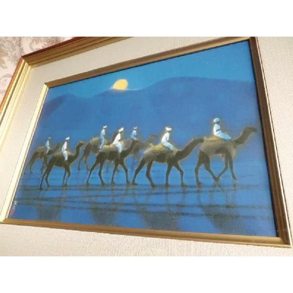 sazannさま専用　平山郁夫　「月光流砂行」　岩絵具方式複製画　作品保証書有り 平山郁夫 月光流砂 らくだ行 岩絵具方式複製画 絵画 日本画