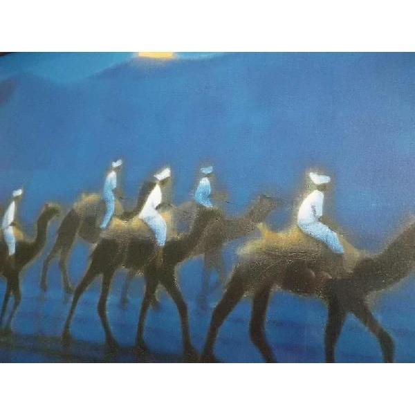 平山郁夫「月光流砂行」工芸画(岩絵の具方式) 約10号 証明シール 院展理事長 平山郁夫「月光流砂行」工芸画(岩絵の具方式) 約10号 証明シール