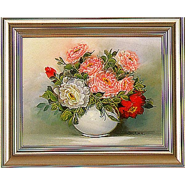 油絵　絵画　富貴花　額　シルビア・リー