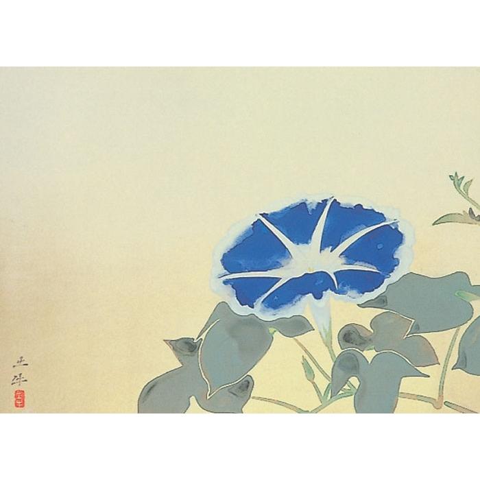 送料無料 奥村土牛 朝顔 シルクスクリーン 掛軸 掛け軸 彩美版