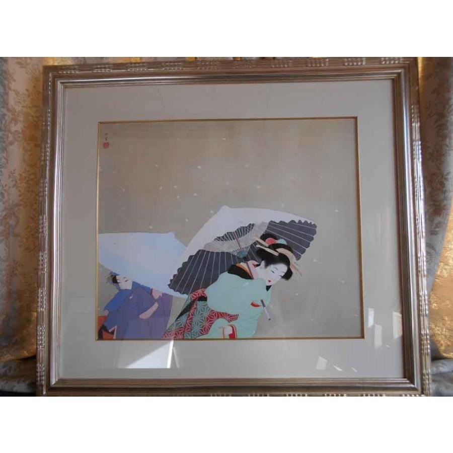 美品 上村松園「雪」シルクスクリーン 上村淳之監修 証明シール有 額縁入り 最終値下げ】美品 上村松園「待月」シルクスクリーン 上村淳之