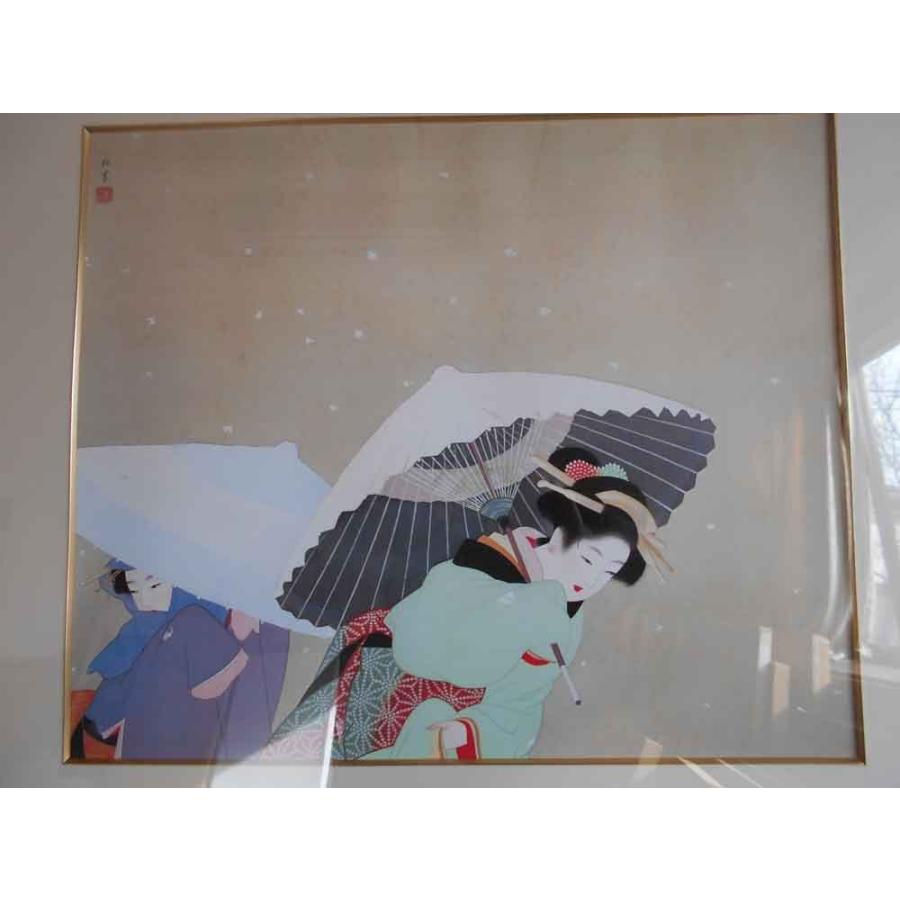 美品 2729 上村松園 「牡丹雪」 工芸印刷 紙本 日本画 掛軸 おもてなし 掛け軸 掛軸 牡丹雪(ぼたんゆき) 上村松園 尺五横 床の間 モダン