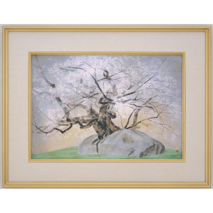 中島千波　臥龍桜　岩絵具方式複製画 金色フレーム 中島千波 臥龍桜 岩絵具方式複製画 金色フレーム