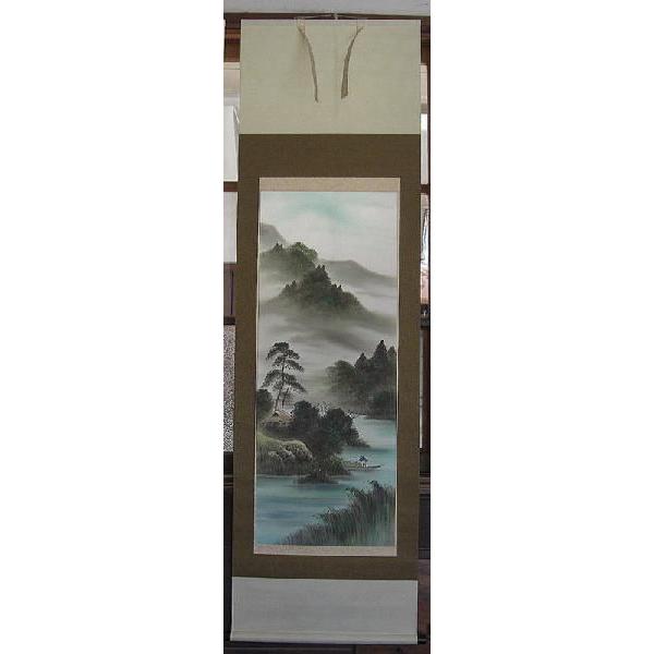 掛け軸 彩色山水 渡辺玉豊 美術名典掲載作家 掛軸 全国送料無料