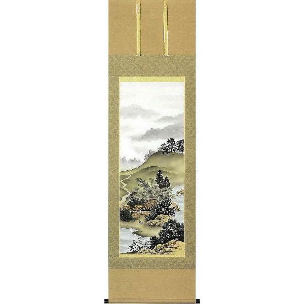 掛け軸　四神相応山水図　中谷文魚　美術年鑑掲載作家　掛軸　全国送料無料