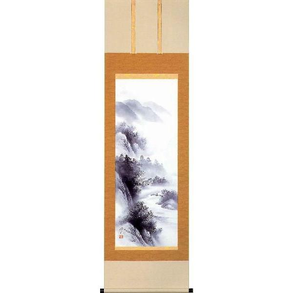 掛軸　水墨山水　鈴子輝月　号 十二万円　尺五立　掛け軸