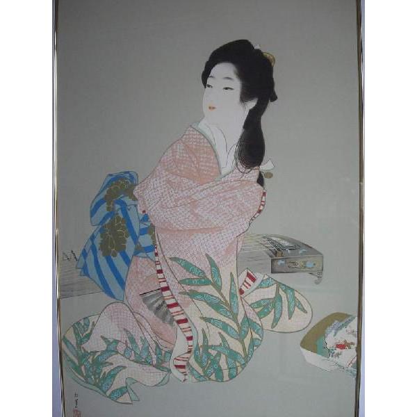 絵画 上村松園 娘深雪 版画 シルクスクリーン 額 ED有り 全国送料