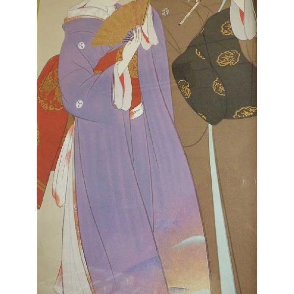 美品 掛け軸 上村松園作「深き秋」美人画 工芸印刷 紅葉 秋掛け 美品 掛け軸 上村松園作「深き秋」美人画 工芸印刷 紅葉 秋掛け