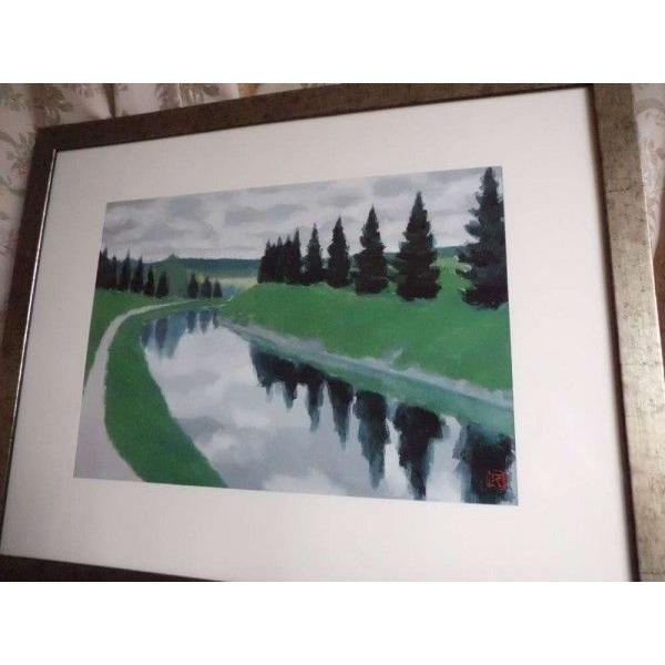 東山魁夷、運河、額装画版集より、版上サイン、限定、新品額装 東山 魁夷 、【青き淵】、希少画集画、新品高級額・額装付、状態