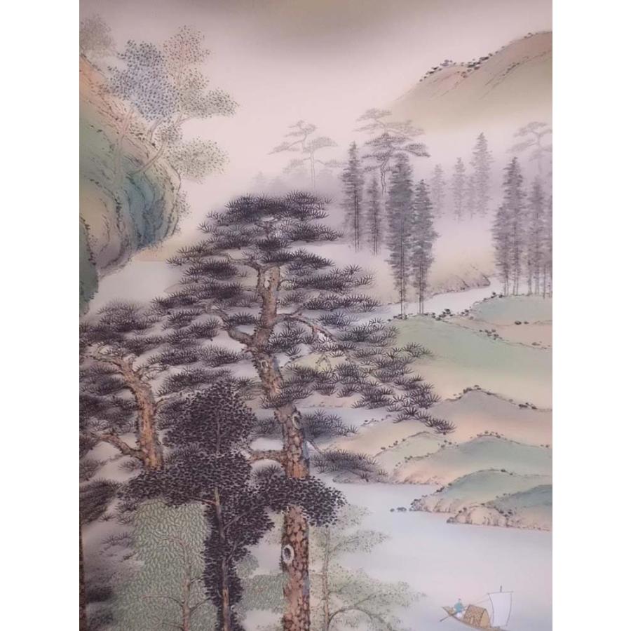 野田雲堂　「青緑湖畔之図」　掛軸　共箱付き 掛軸 野田雲堂／青緑湖畔之図 肉筆 掛け軸 全国送料無料 : 古都-京都