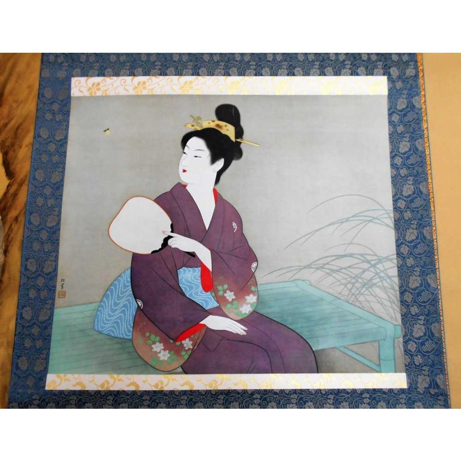 ⑧ 植村松園、工芸画、軸　掛け軸 美品 上村松園「初音」工芸品 複製画 掛け軸 掛軸 美人画 桐箱タトウ箱
