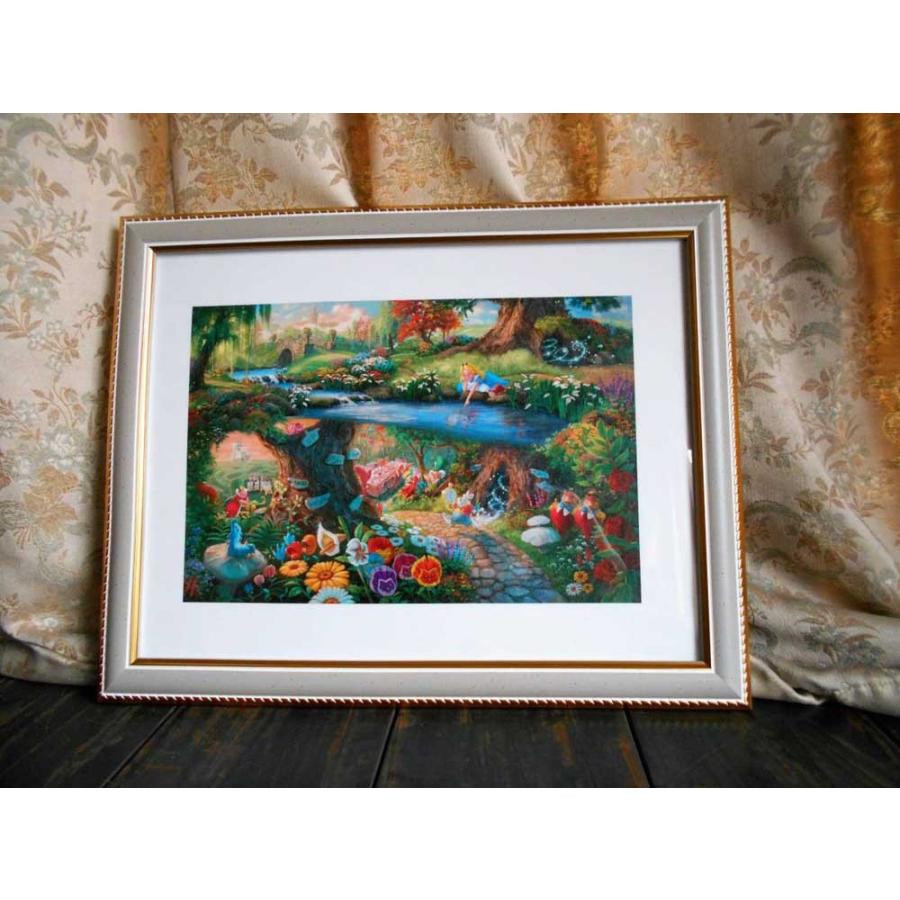 油絵。64cm×76cm。「アリス」高級額入り。 トーマス・キンケード 不思議の国のアリス ディズニー キャンバス生地