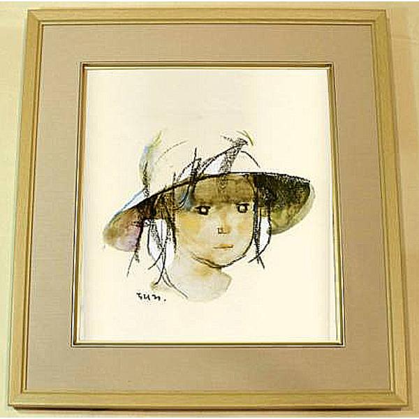 絵画　いわさきちひろ　帽子の少女　　額　児童画　色紙　送料無料｜a-kakejikujp