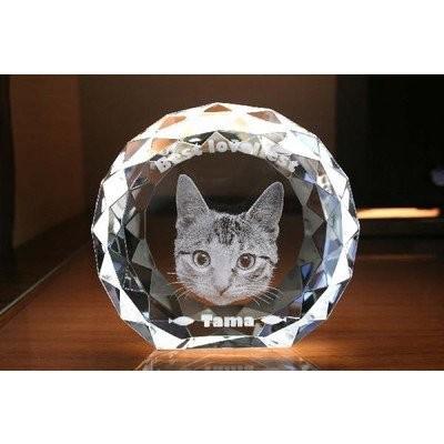 位牌 　ペットメモリアル クリスタル円形ブリリアンカット レーザー加工タイプ ガラスの位牌 ペット記念品_4