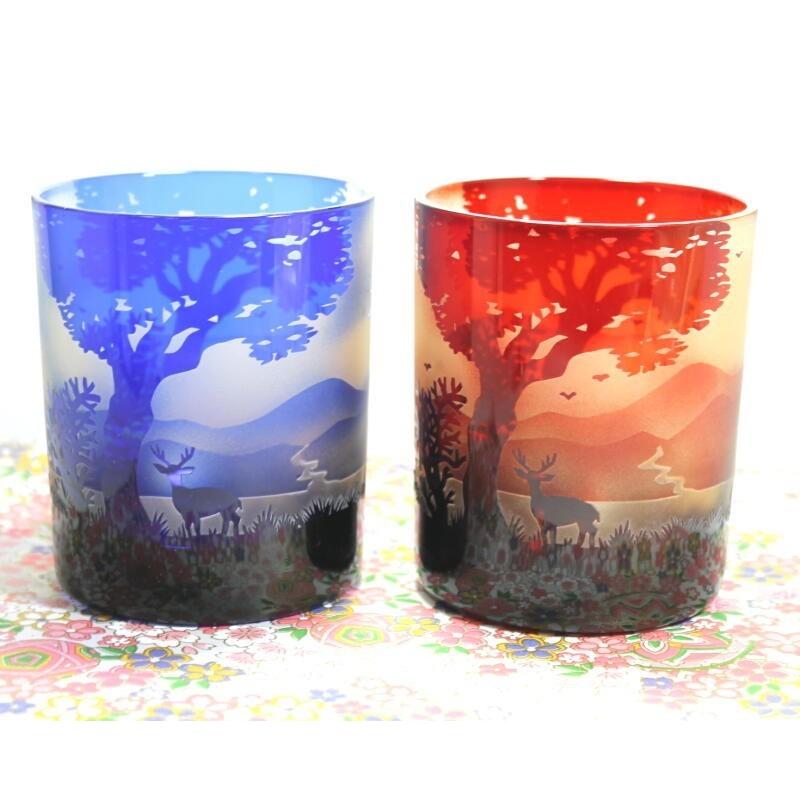 グラス　砂切子 鹿と森の風景グラス 退職祝い卒団記念品 先生への贈り物 誕生日祝い 古希のお祝い喜寿祝 傘寿祝 還暦祝い_3